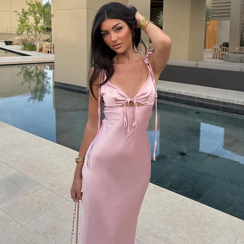 Flattering V-Neck Spaghetti Strap Beach Dress