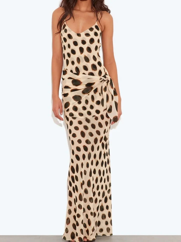 Stylish Animal Print Maxi Slip Dress With V Neck
