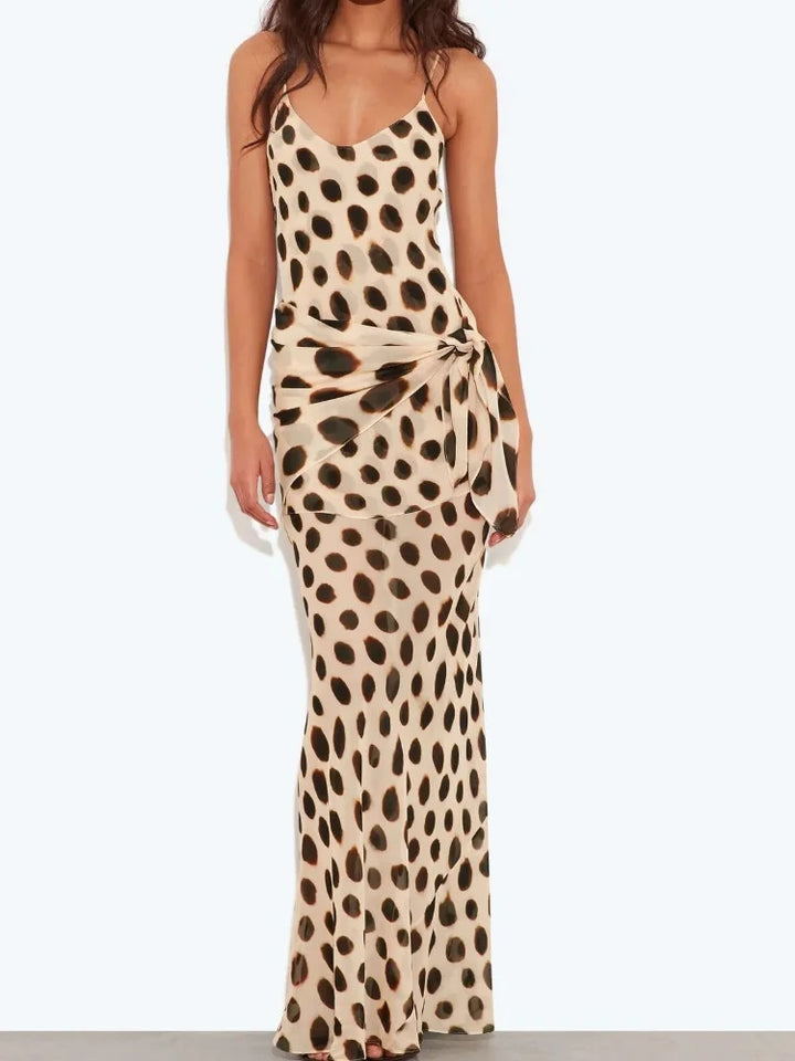 Stylish Animal Print Maxi Slip Dress With V Neck