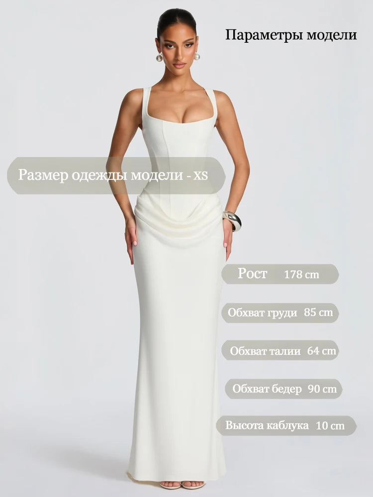 White Maxi Dress For Women Lace Up Formal Wedding Guest Party Slim Elegant