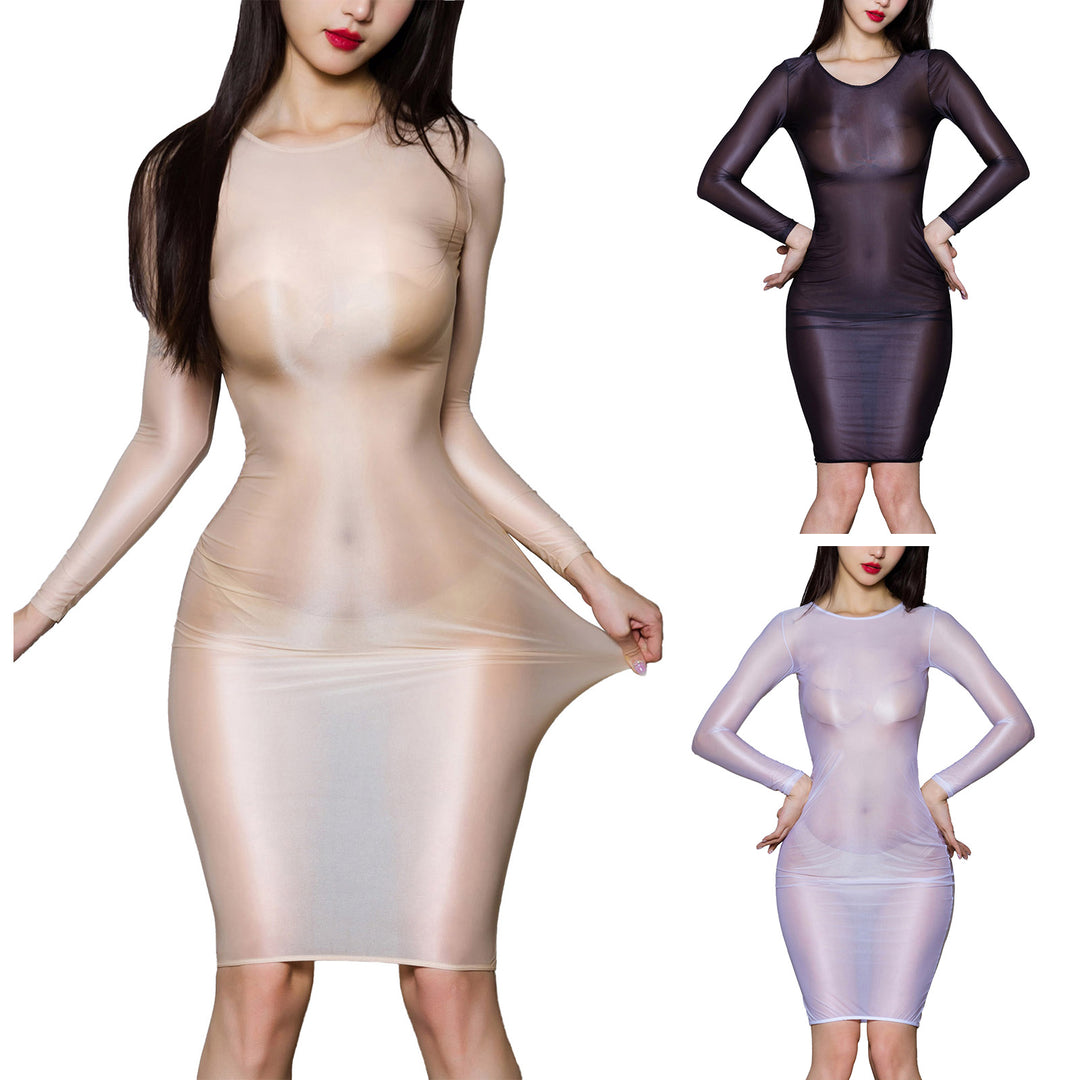 Glossy Bodycon Mini Dress With Long Sleeves