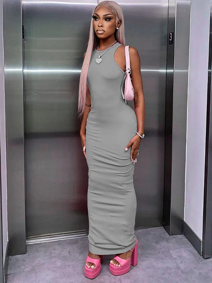 Luxury Architectural Ribbed Sleeveless Maxi Dress