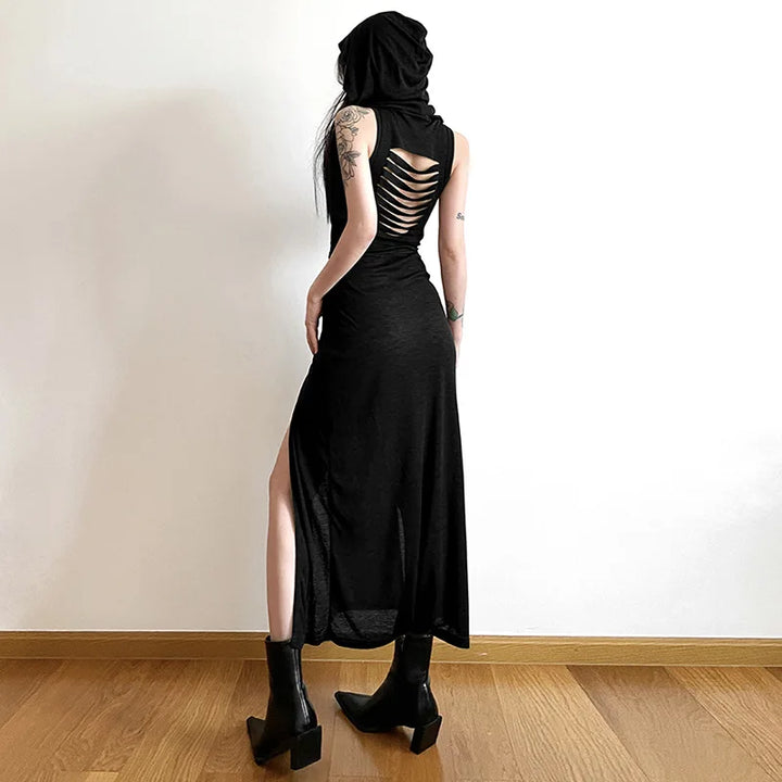 Sexy Sleeveless Hooded Long Split Dress For Summer