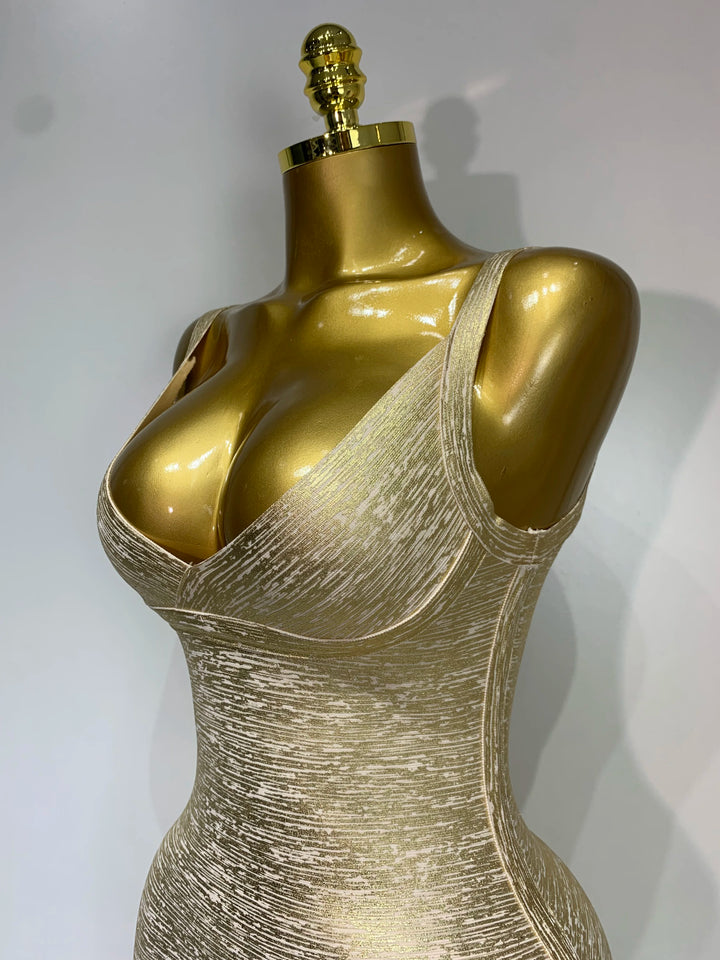 Luxury Gold Bodycon Dress For Elegant Evening