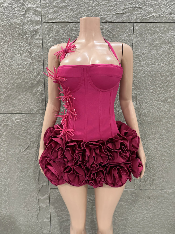 White Red Rose Strapless Bodycon Dress 2P