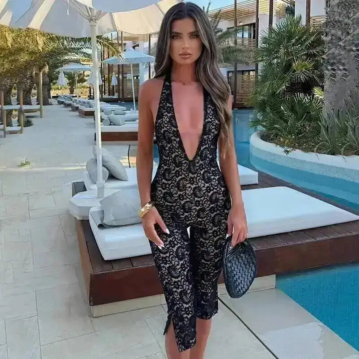 Avrilyaan Women S V Neck Lace Jumpsuit Exclusive