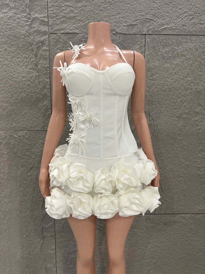 White Red Rose Strapless Bodycon Dress 2P