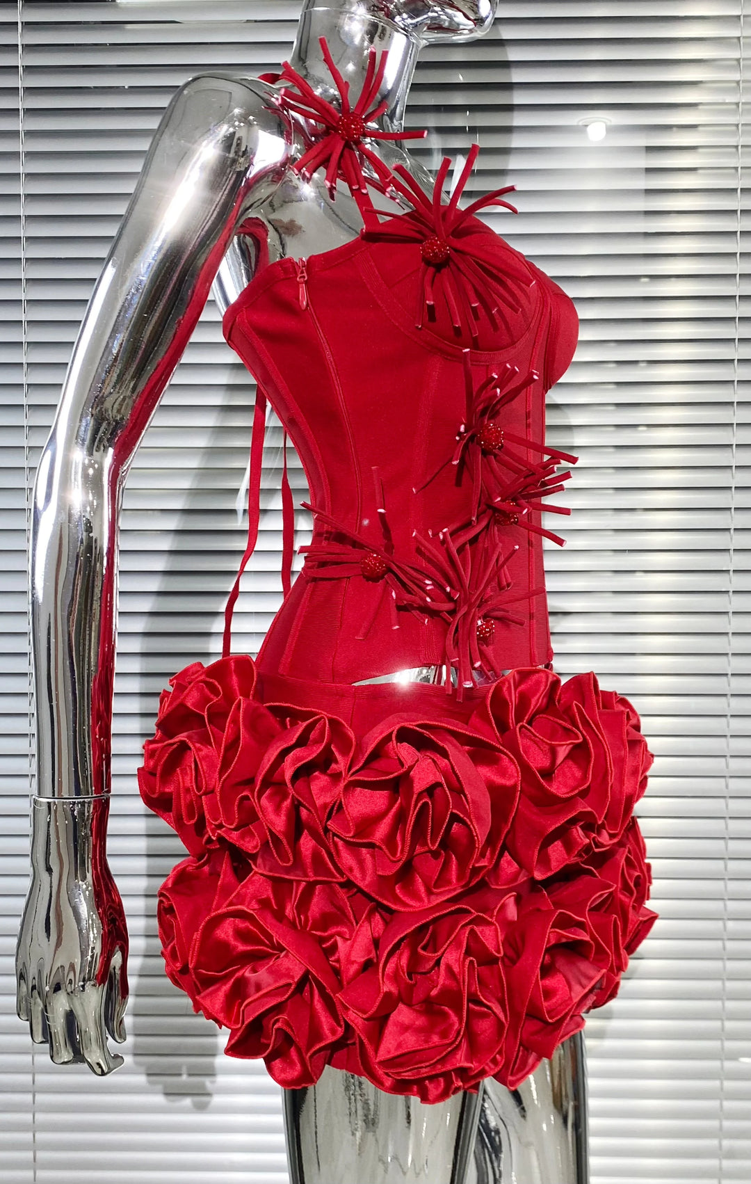 Black Red Strapless Laced Bodycon Cocktail Mini