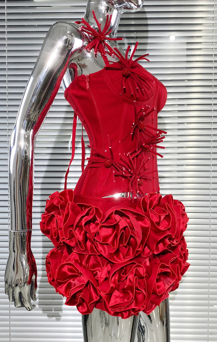 Black Red Strapless Laced Bodycon Cocktail Mini