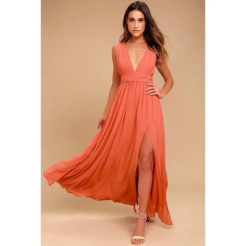 Exquisite Red Backless Maxi Dress For Elegant