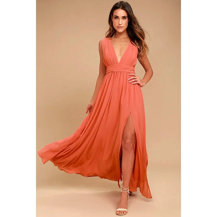 Exquisite Red Backless Maxi Dress For Elegant