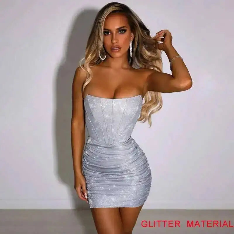 Giyu Strapless Night Club Glitter Bodycon Dress