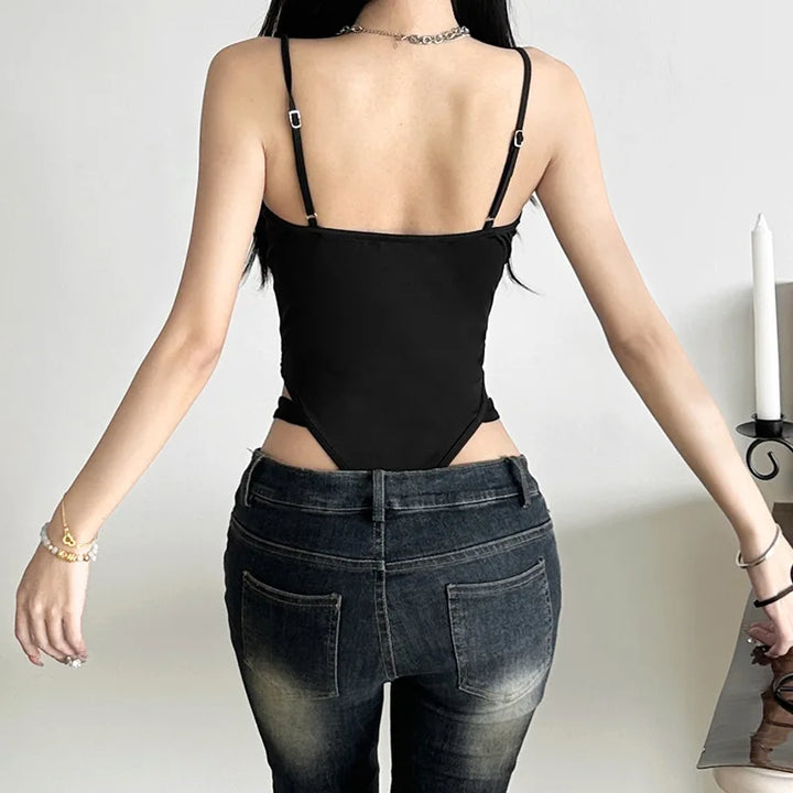 Joevilu Y2K Elegance Slim Fit Cutout Bodysuit