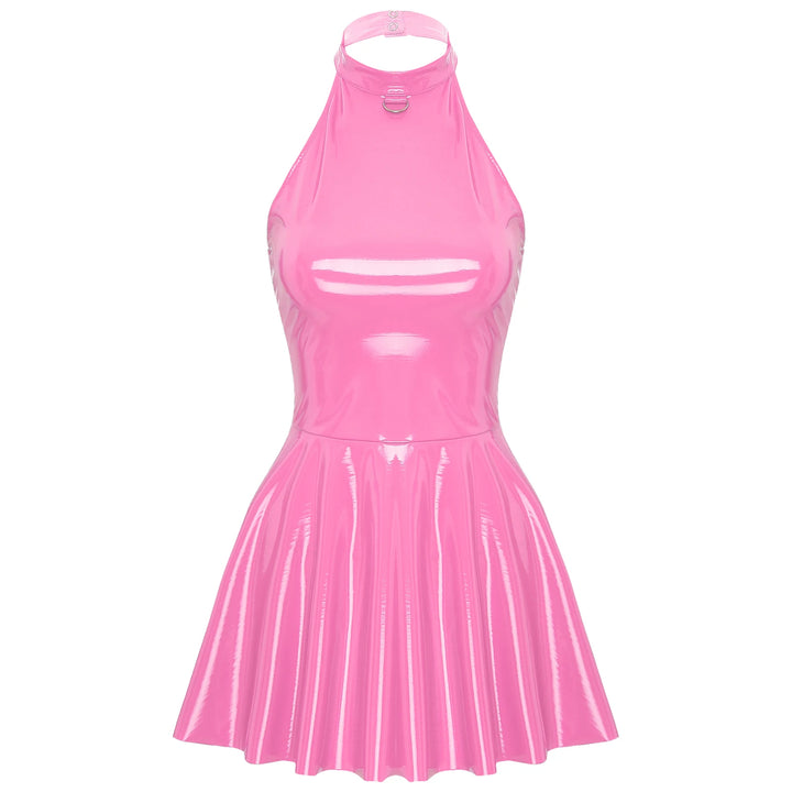 Glossy Patent Leather Mini Dress Disco Clubwear