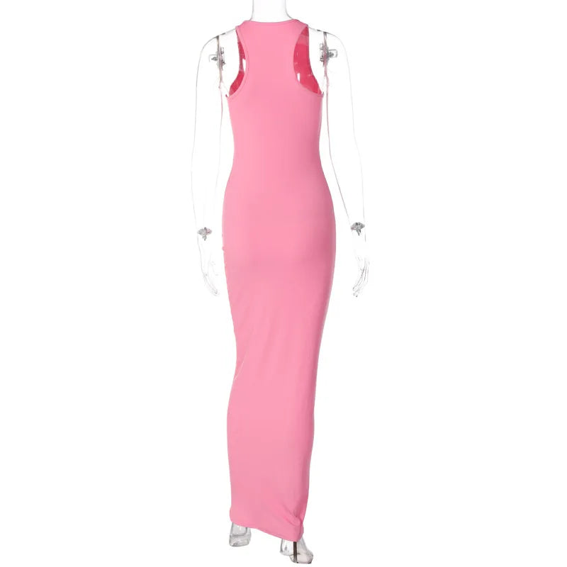 Luxury Architectural Ribbed Sleeveless Maxi Dress