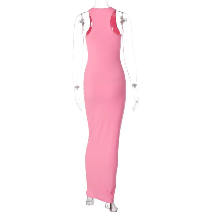 Luxury Architectural Ribbed Sleeveless Maxi Dress