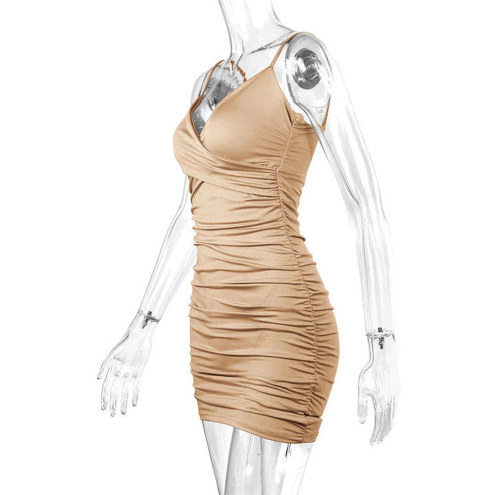 Signature V Neck Pleated Bodycon Mini Dress