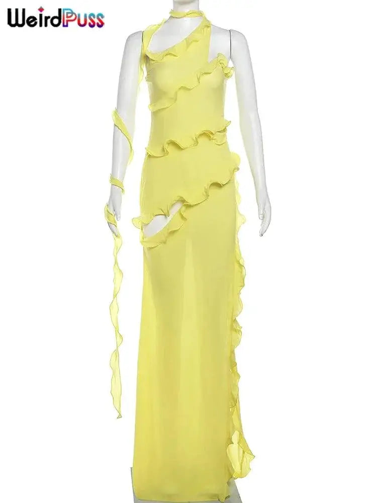 Flirty Ribbon Ruffles Bodycon Dress Summer Chic Statement