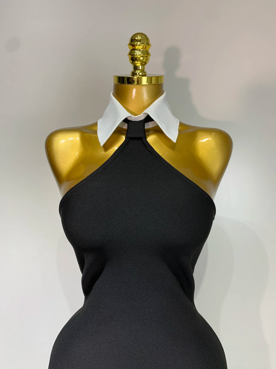 Backless White Shirt Collar Black Bandage Dress