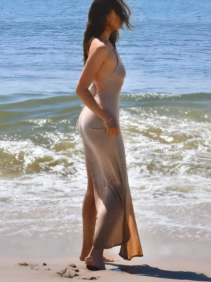 Luxe Knit Halter Backless Beach Dress For Women