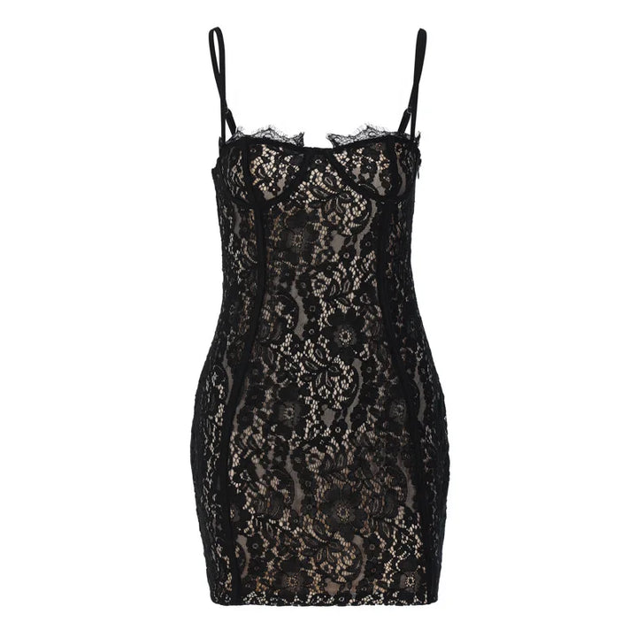 Buy Y2K Tailored Lace Strap Mini Dress For Style
