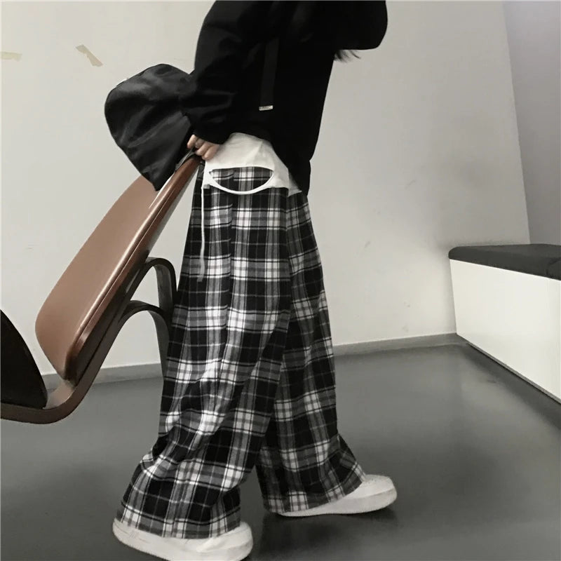 Premium Plaid Sweatpants Wide Leg For Students