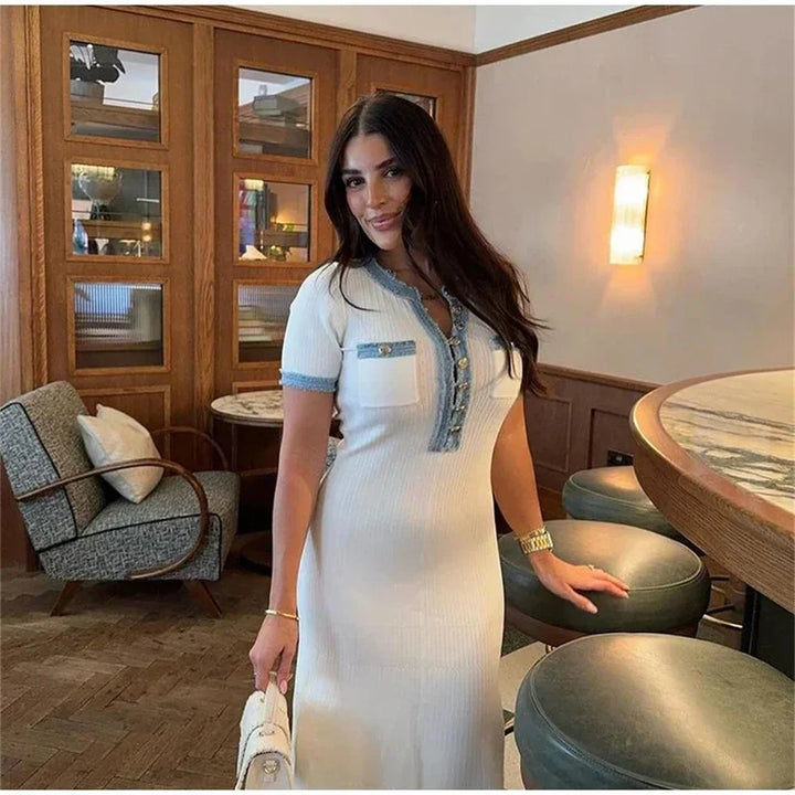 Women Premium Knit Contrast Maxi Dress For Office