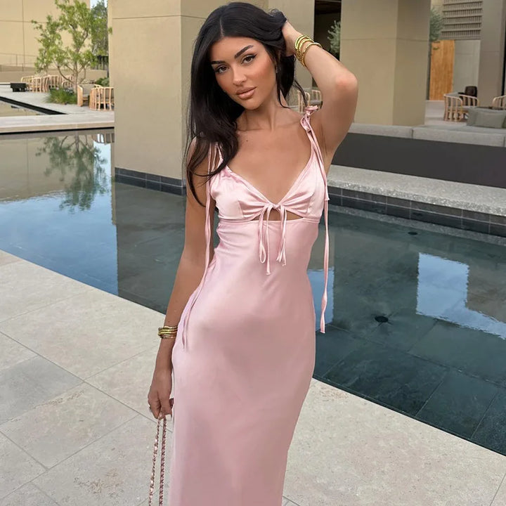 Flattering V-Neck Spaghetti Strap Beach Dress