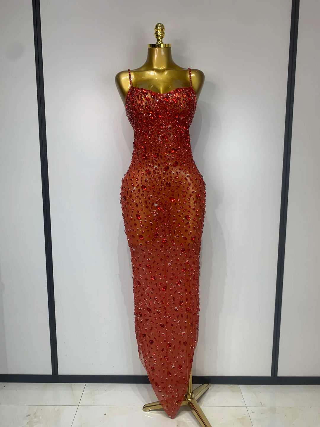 Kormanly Rhinestone Mesh Evening Gown Exclusive
