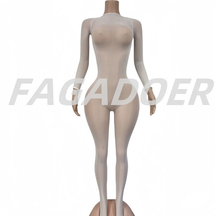 FAGADOER See Through Mesh Bodycon Jumpsuit Women