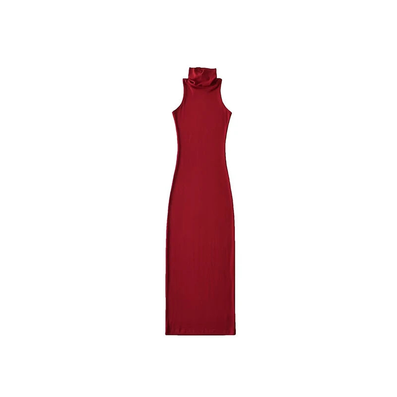 Jeyongzoo Women Exclusive Red Turtleneck Knit Midi