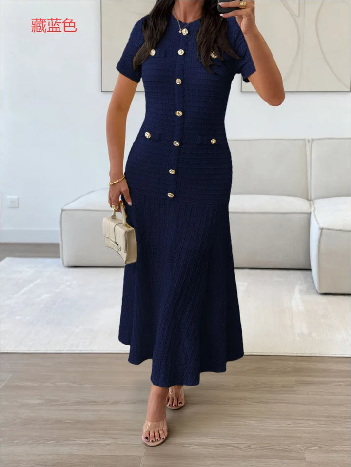 Shuangfuxiang Gold Button A Line Dress