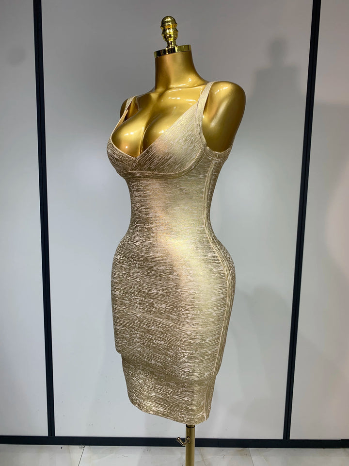 Gold Bandage Bodycon Dress For Women Nightclub