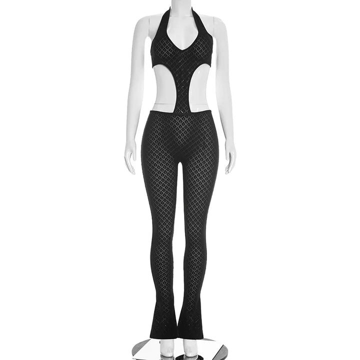 Fagadoer Lace Patchwork Bodycon Backless Jumpsuit