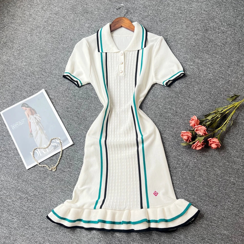YuooMuoo Women Knit Slim Bodycon Ruffles Dress