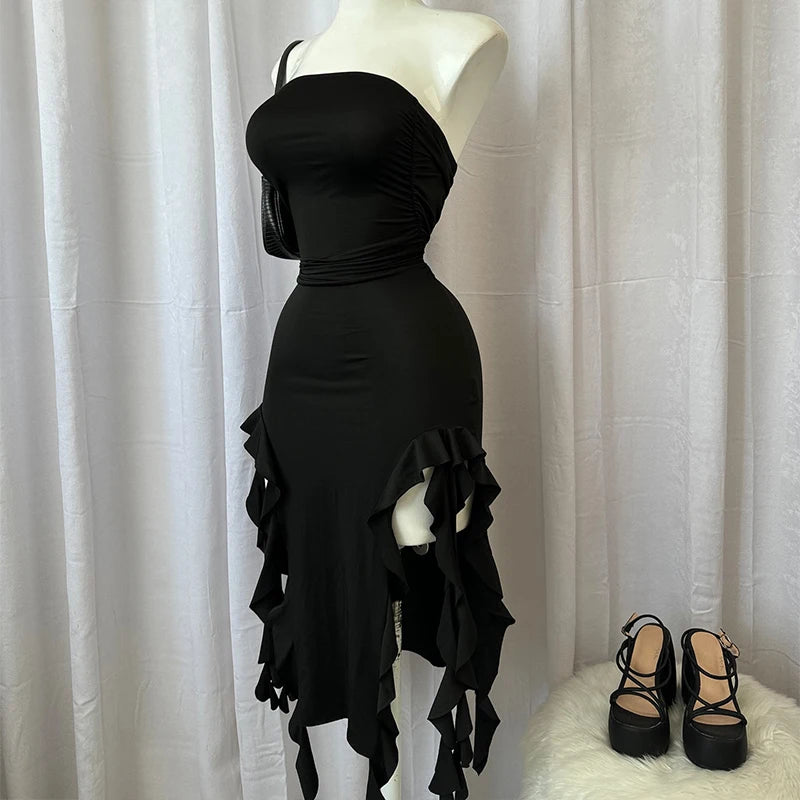 2024 Vintage Black Maxi Dress For Women Elegant Style