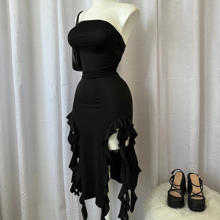2024 Vintage Black Maxi Dress For Women Elegant Style