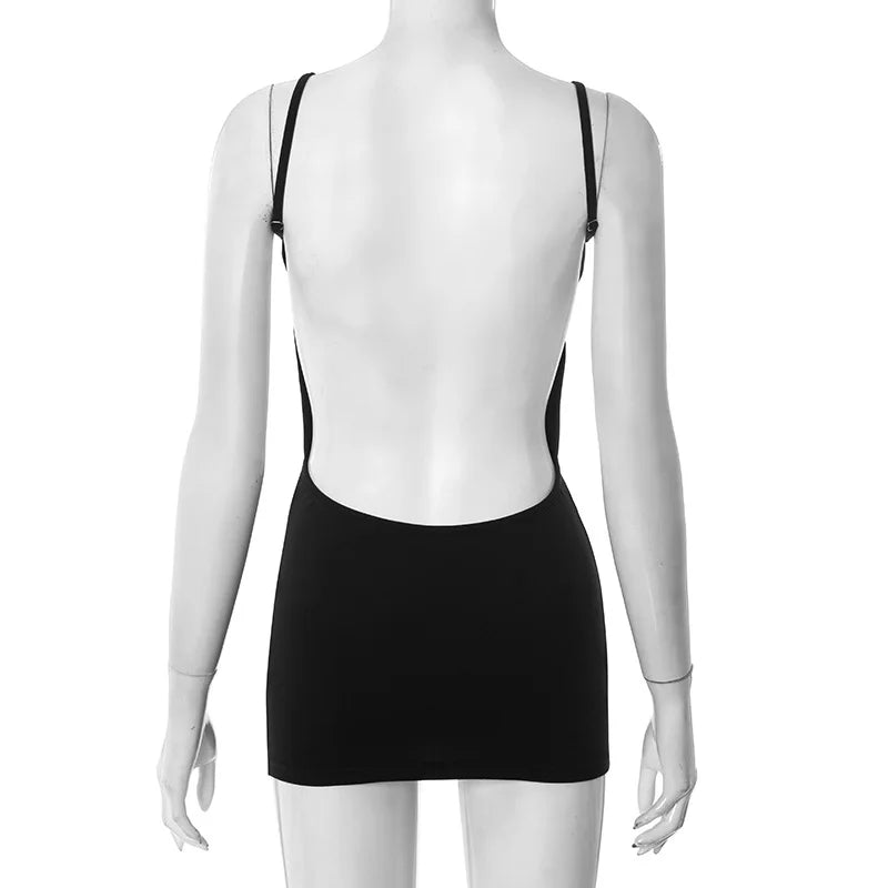 Backless Y2K Black Sleeveless Bodycon Mini Dress