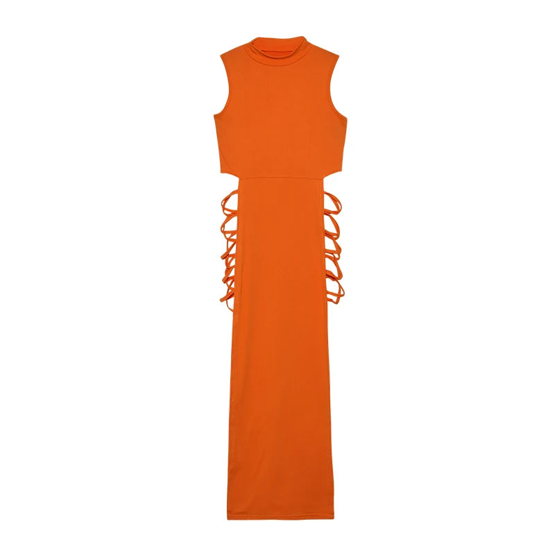 Criss Cross Cut Out Bodycon Dress Mock Neck