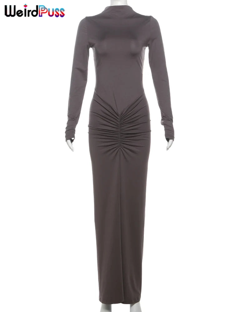 Weird Puss Ruched O Neck Slim Bodycon Dress