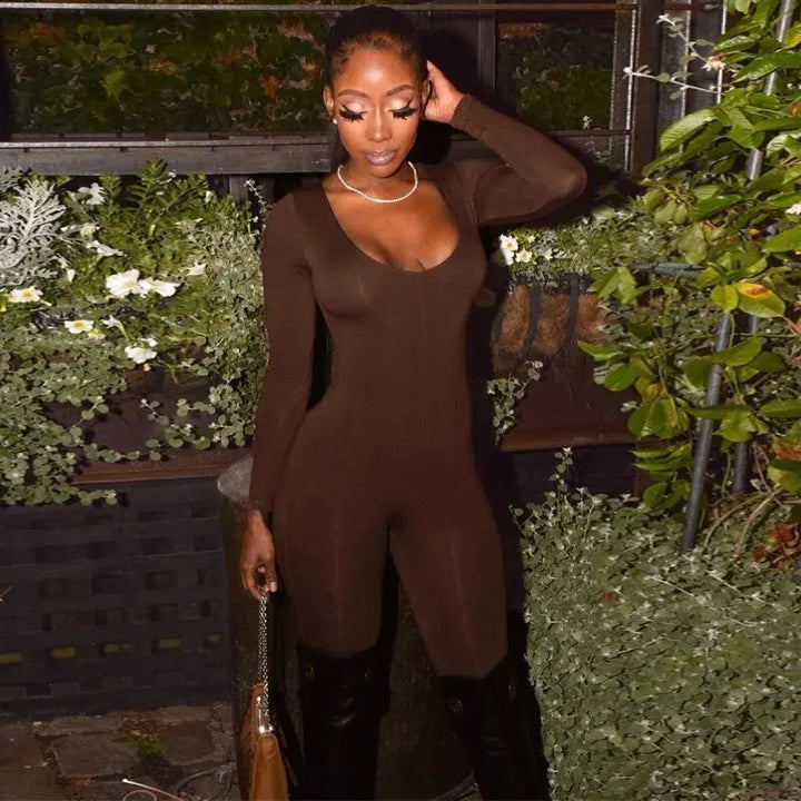 Dulzura Women Autumn Winter Knit Jumpsuit Bodycon