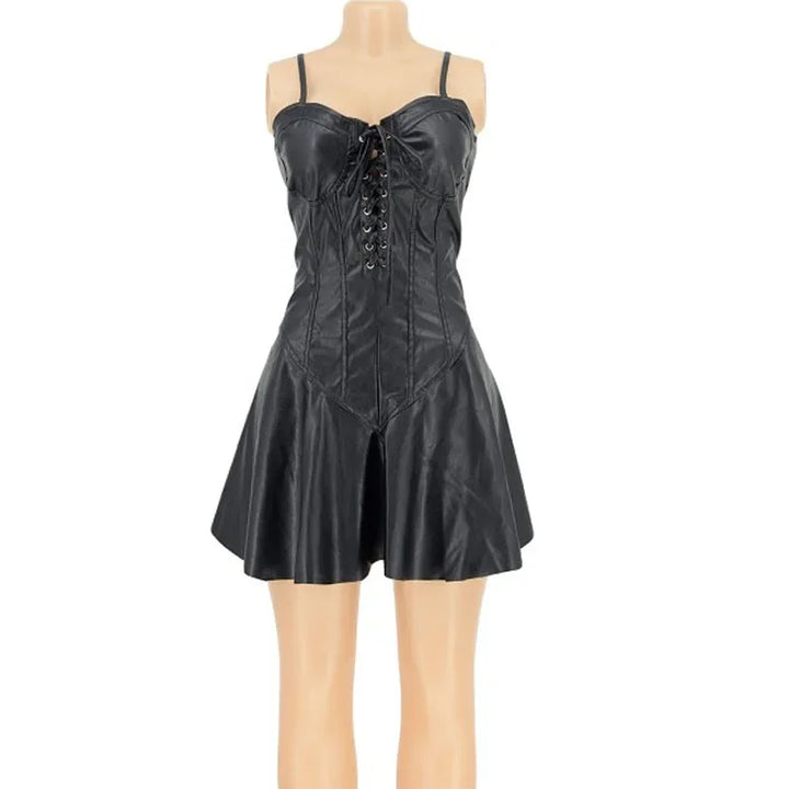 Sexy Spaghetti Strap Corset Leather Lace Up Dress