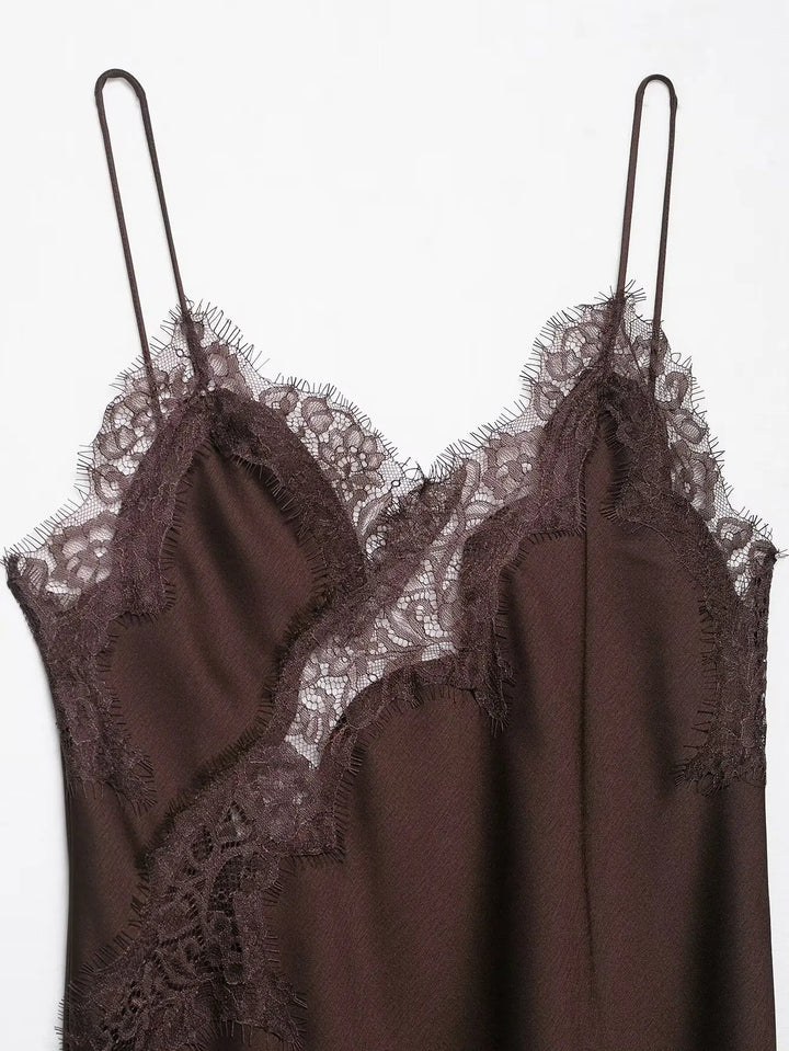 Klkxmyt Satin Lace Mini Dress For Summer