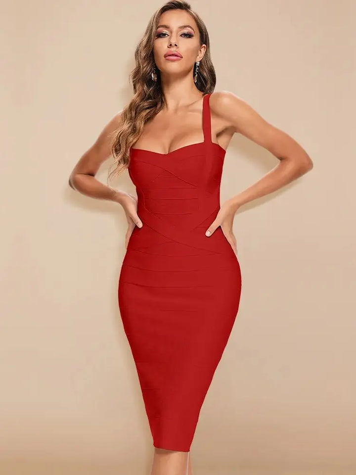 Beaukey Vintage Bandage Midi Dress Yellow Bodycon