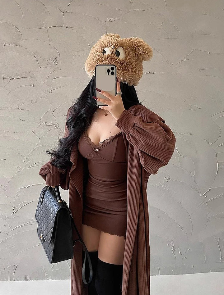 JeYongZoo Black Y2K Lace Bodycon Mini Dress