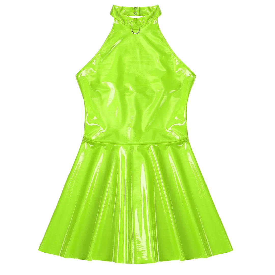 Luxury Glossy Patent Leather Mini A Line Dress