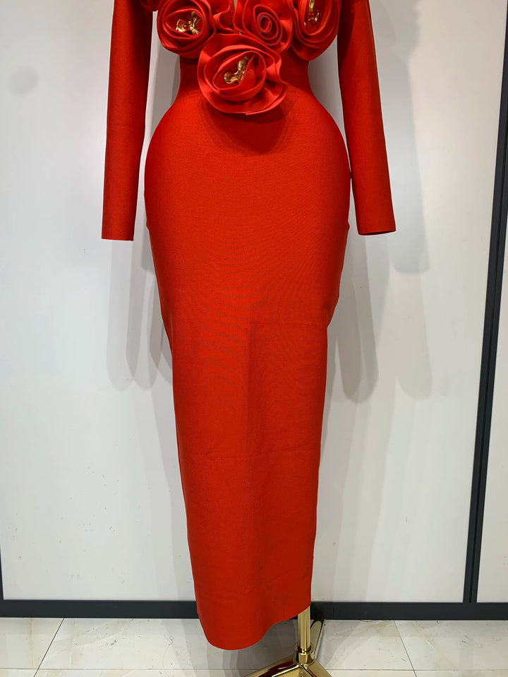 Luxury 3D Floral Bandage Dress For Stunning
