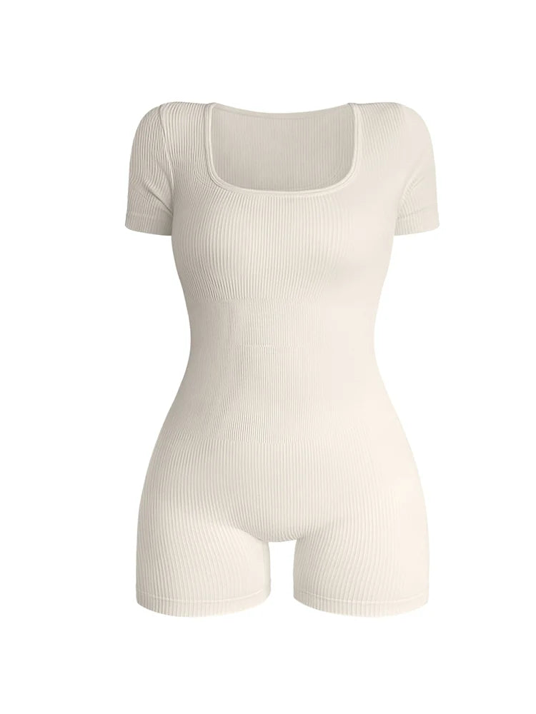 Womens Square Neck Jumpsuit High Waist Bodycon Fit
