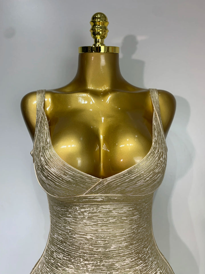 Gold Bandage Bodycon Dress For Women Nightclub