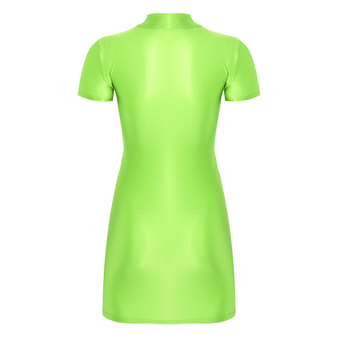 Signature Glossy Mock Neck Mini Dress For Tropical